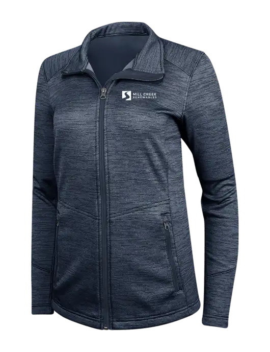 Navy Womens Digi Stripe Fleece Jacket w/Mill Creek Renewables Logo