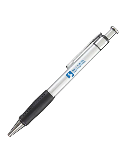 Malta Silver Pen - Black Ink w/Mill Creek Renewables Logo