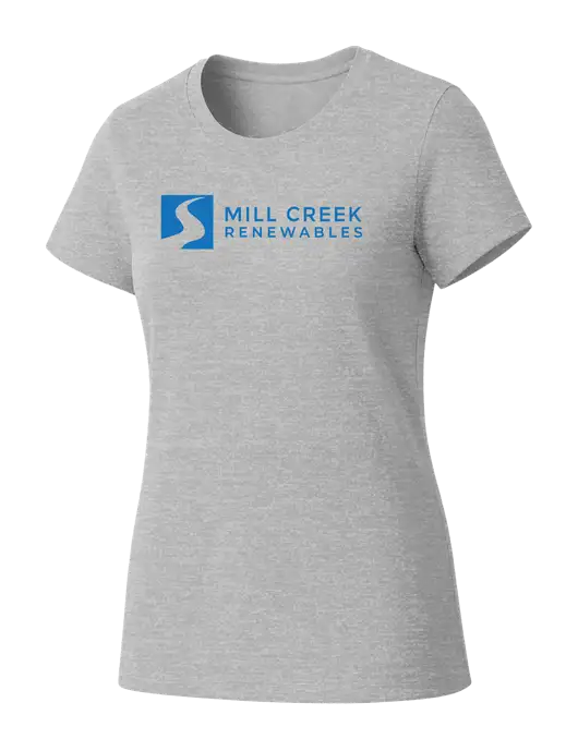 Womens Seriously Soft Light Heathered Grey T-Shirt w/Mill Creek Renewables Logo