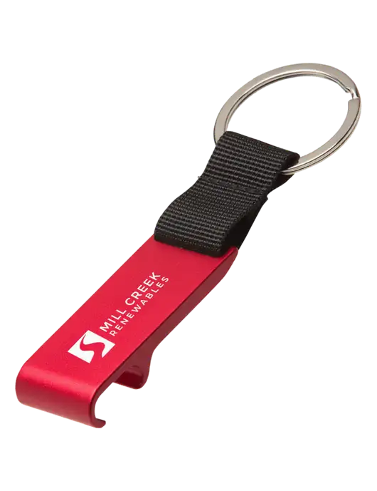Red Bottle Opener & Key Ring w/Mill Creek Renewables Logo