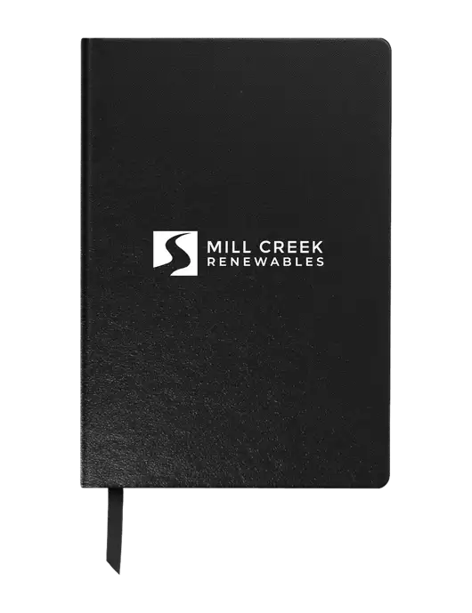Achieve Black Hardcover Journal, 5.5 x 8.37 w/Mill Creek Renewables Logo