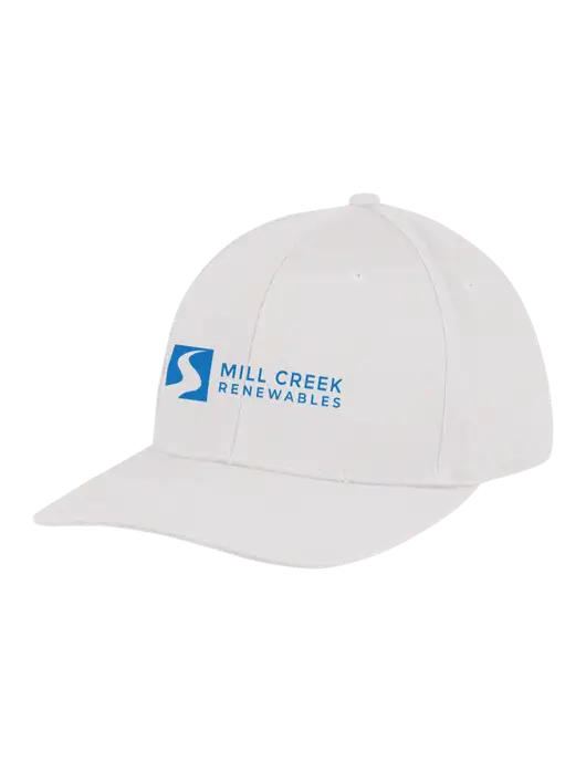Premium Modern Structured Twill White Snapback Cap w/Mill Creek Renewables Logo