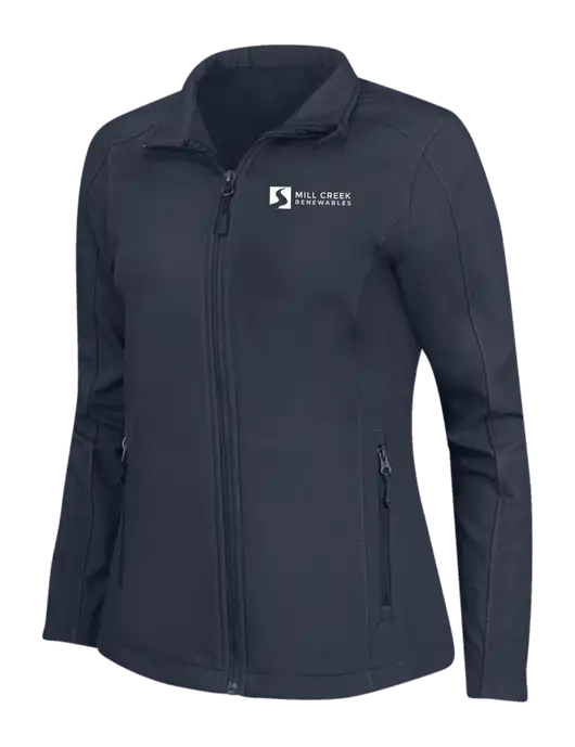 Navy Womens Core Soft Shell Jacket w/Mill Creek Renewables Logo