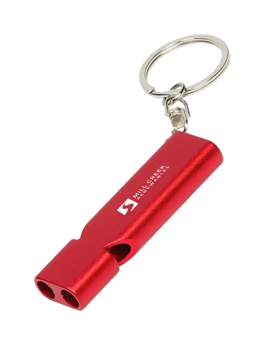 Quick Alert Red Safety Whistle w/Mill Creek Renewables Logo