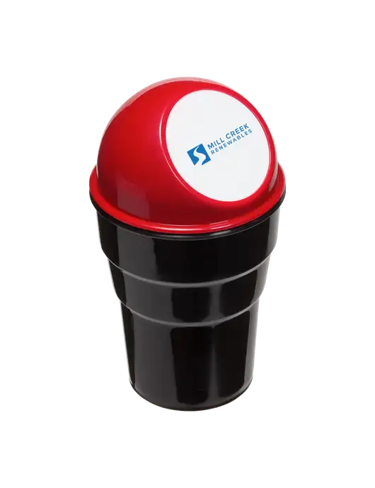 Red Car Cup Holder Trash Can w/Mill Creek Renewables Logo