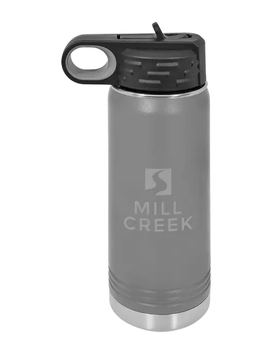 Polar Camel 20 oz Powder Coated Grey Vacuum Insulated Water Bottle w/Mill Creek Renewables Logo