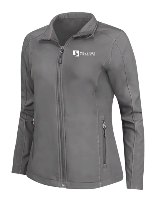 Medium Grey Womens Core Soft Shell Jacket w/Mill Creek Renewables Logo