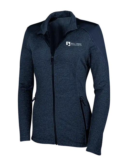 Navy Womens Grid Fleece Jacket w/Mill Creek Renewables Logo