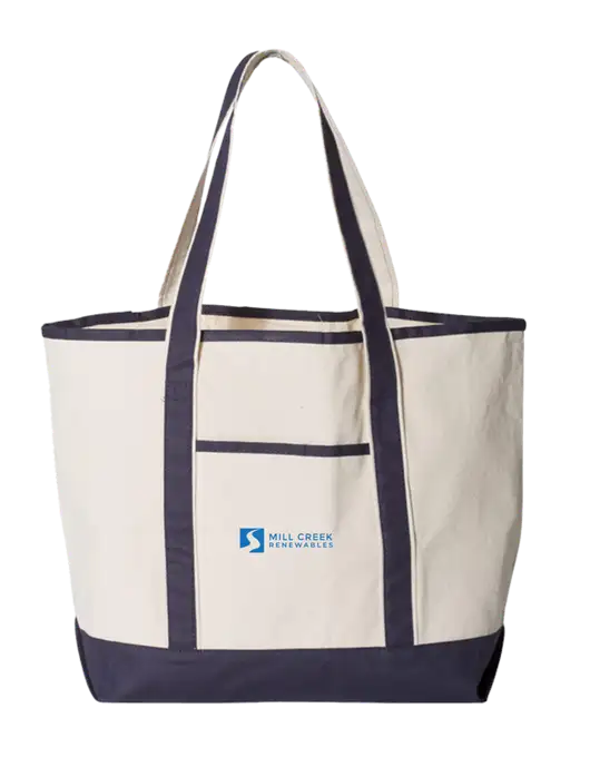 Natural/Navy Large Canvas Deluxe Tote w/Mill Creek Renewables Logo