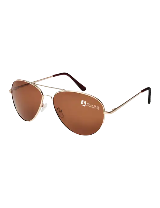Aviator Coffee Brown with Gold Sunglasses  w/Mill Creek Renewables Logo