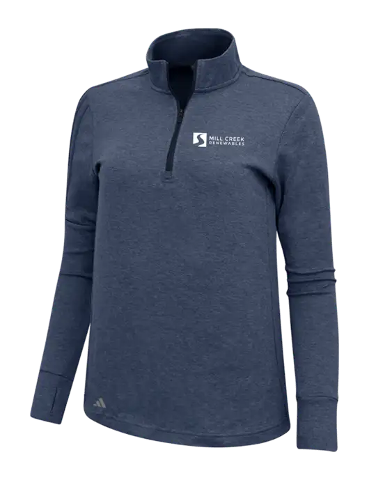 Adidas Navy Melange Womens 3 Stripes Quarter Zip Sweater w/Mill Creek Renewables Logo