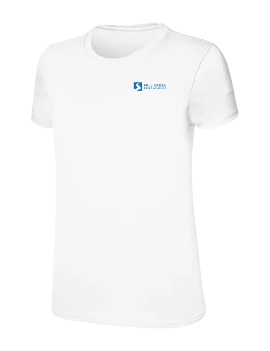 Womens Ring Spun White 4.5 oz T-Shirt w/Mill Creek Renewables Logo