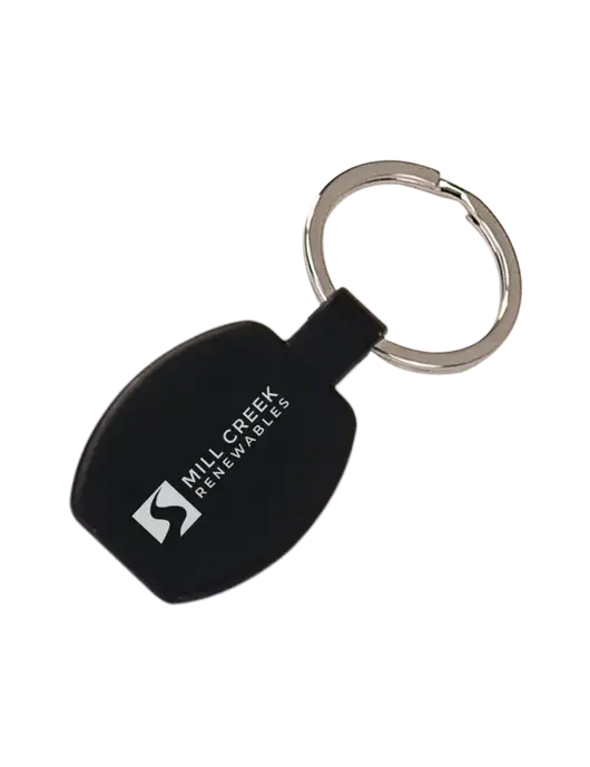 Black Laserable Rounded Rectangle Keychain w/Mill Creek Renewables Logo