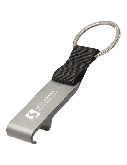 Gunmetal Bottle Opener & Key Ring w/Mill Creek Renewables Logo