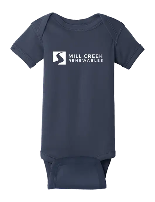 Rabbit Skins Navy Infant Short Sleeve Baby Rib Bodysuit w/Mill Creek Renewables Logo