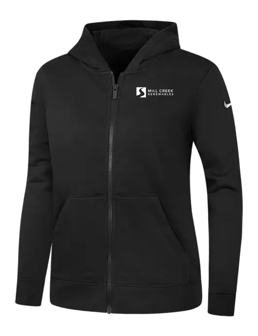 Nike Womens Club Fleece Sleeve Swoosh Full-Zip Black Hoodie w/Mill Creek Renewables Logo