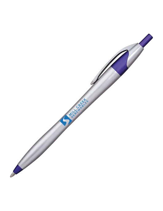 Novella Purple/Chrome Bright Pen - Blue Ink w/Mill Creek Renewables Logo
