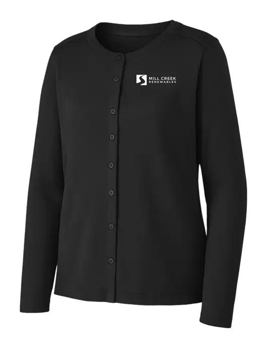 Black Womens Concept Stretch Button-Front Cardigan Sweater w/Mill Creek Renewables Logo