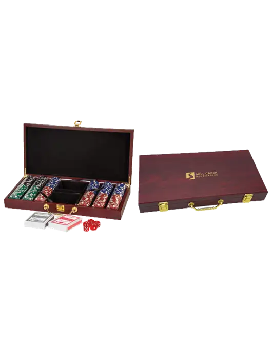 Rosewood Poker Set, 300 Chips w/Mill Creek Renewables Logo