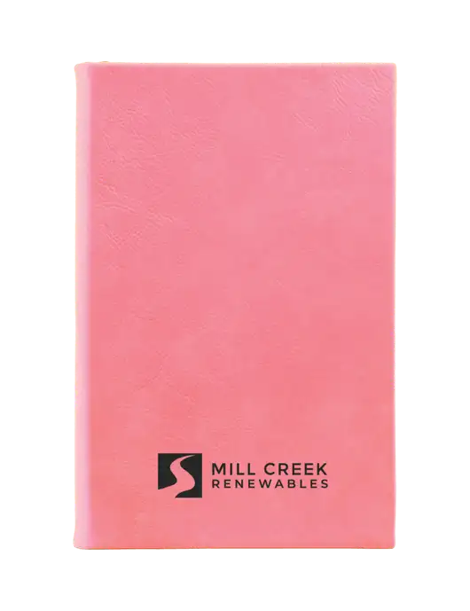 Pink Leatherette 5.25 x 8.25 Journal w/Mill Creek Renewables Logo