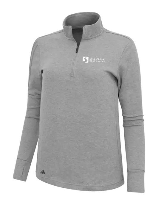 Adidas Light Grey Melange Womens 3 Stripes Quarter Zip Sweater w/Mill Creek Renewables Logo