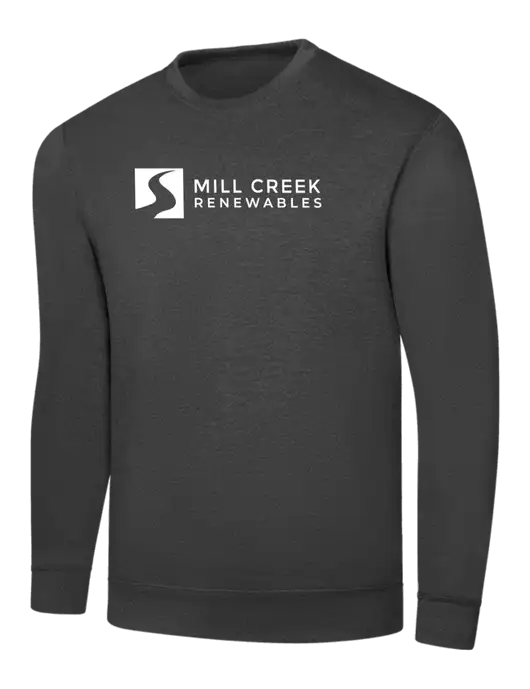 Dark Heather Grey 7.8 oz Ring Spun Crew Sweatshirt w/Mill Creek Renewables Logo