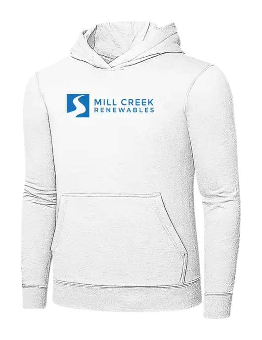 White 7.8 oz Ring Spun Hooded Sweatshirt w/Mill Creek Renewables Logo