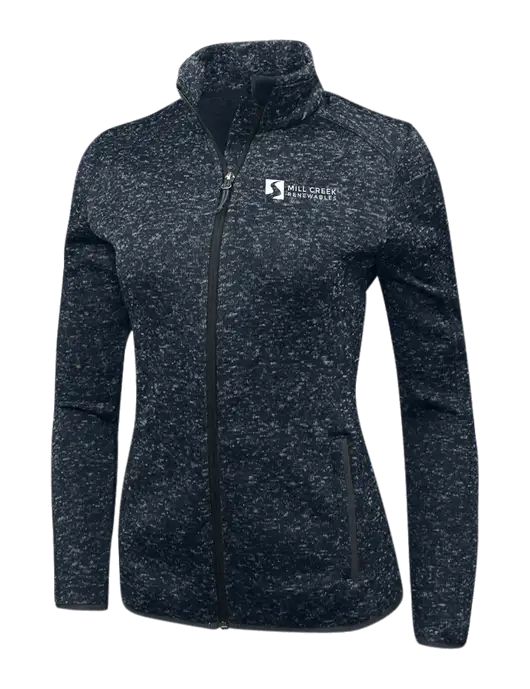 Navy Heather Womens Sweater Fleece Jacket w/Mill Creek Renewables Logo