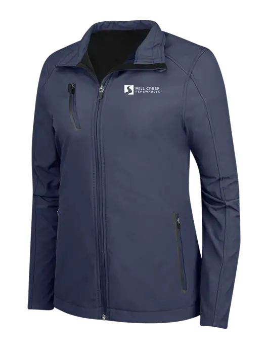 Navy Womens Welded Softshell Jacket w/Mill Creek Renewables Logo