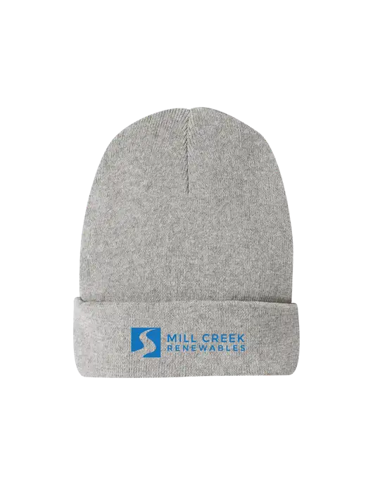 Recycled Light Heather Grey Beanie w/Mill Creek Renewables Logo