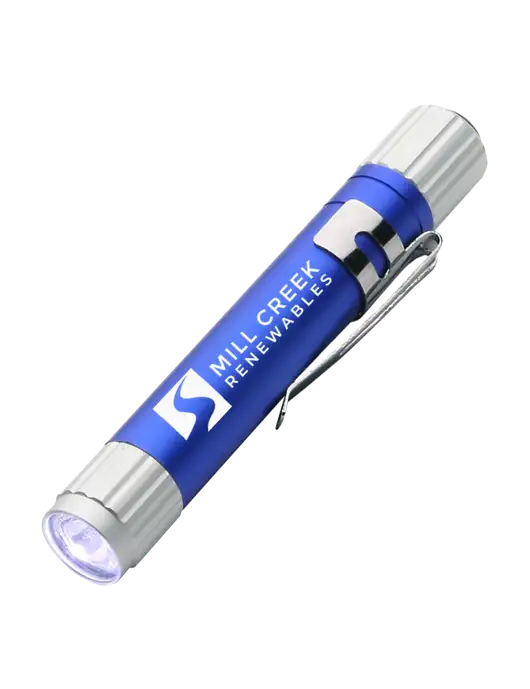 Blue Aluminum LED Penlight w/Mill Creek Renewables Logo