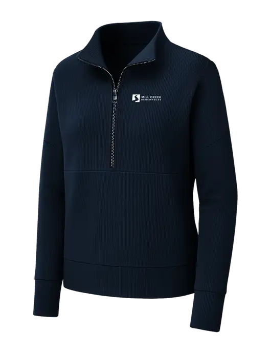 Mercer+Mettle Womens Dark Navy Linear Texture Quarter Zip w/Mill Creek Renewables Logo