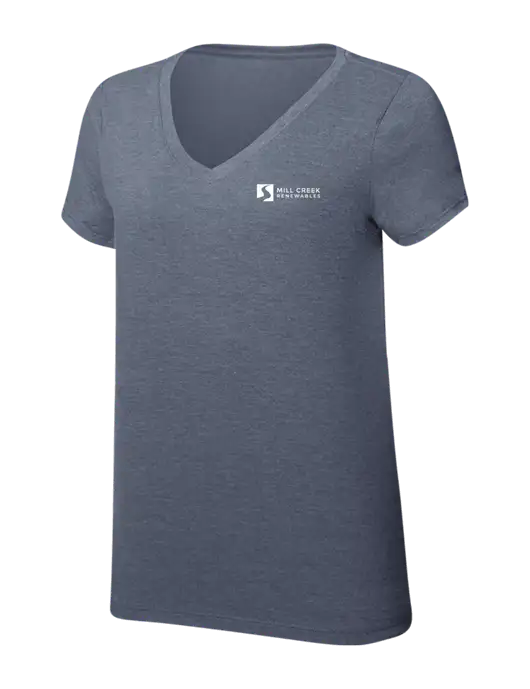 Womens Simply Soft V-Neck Navy Frost 4.5oz  Poly/Combed Ring Spun Cotton T-Shirt w/Mill Creek Renewables Logo