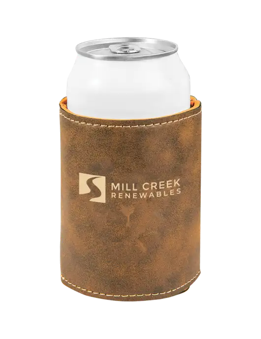 Rustic Leatherette Beverage Holder w/Mill Creek Renewables Logo