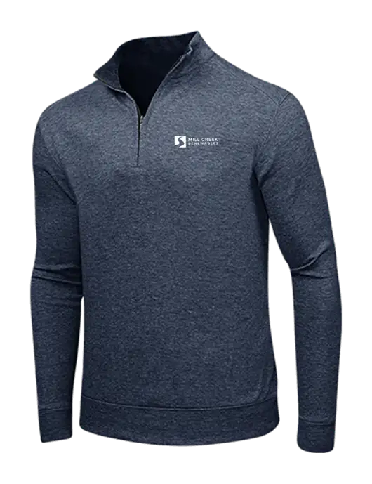 Estate Blue Heather/Charcoal Heather Interlock 1/4 Zip w/Mill Creek Renewables Logo