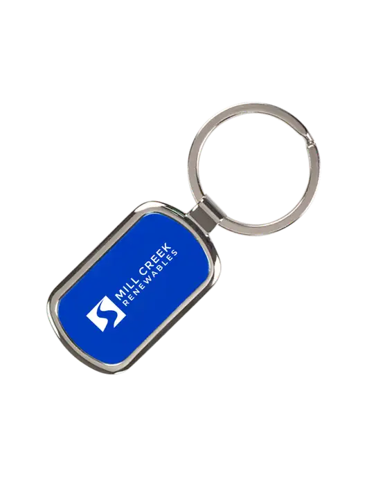 Sapphire Laserable Rectangle Keychain w/Mill Creek Renewables Logo