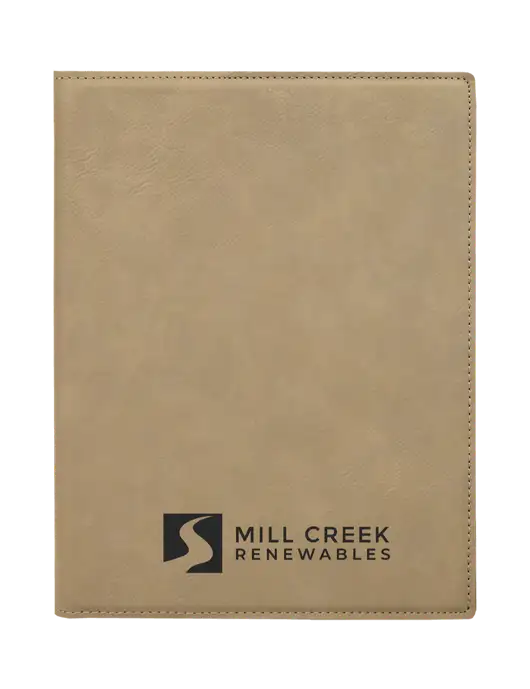 Tan Leatherette 7 x 9 Portfolio with Notepad w/Mill Creek Renewables Logo