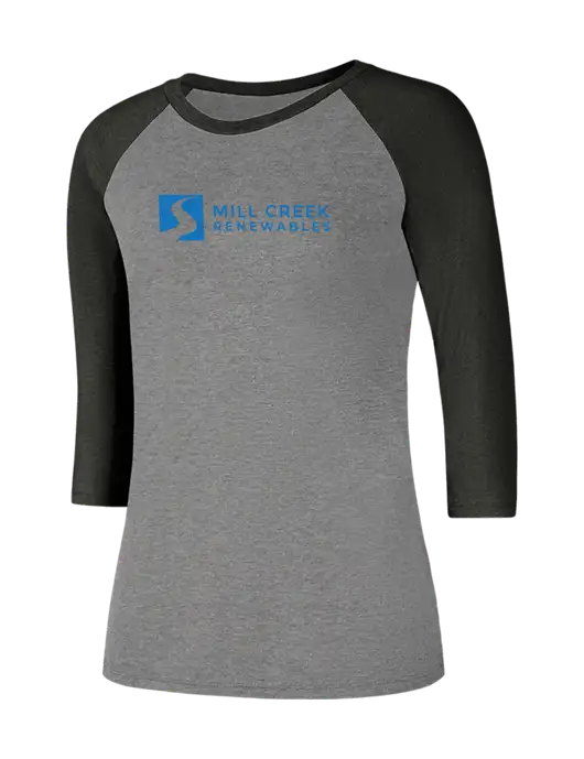 Womens Simply Soft 3/4 Sleeve Black Frost/Grey Frost Ring Spun Cotton T-Shirt w/Mill Creek Renewables Logo