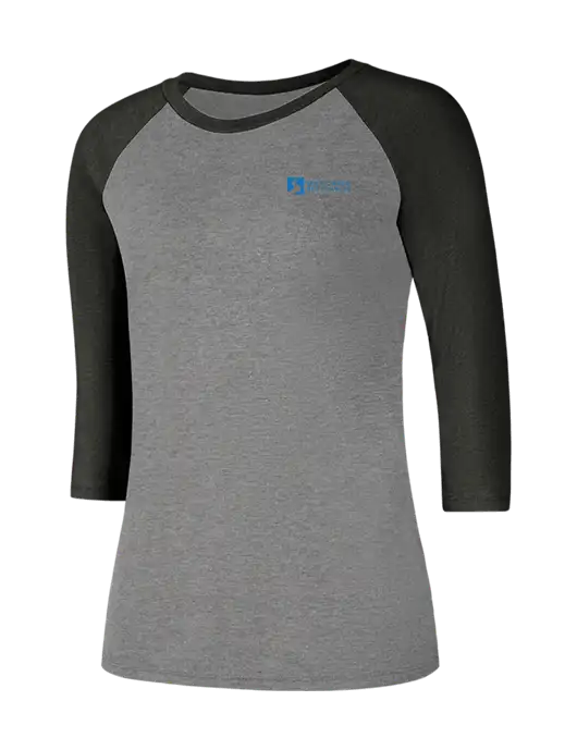 Womens Simply Soft 3/4 Sleeve Black Frost/Grey Frost Ring Spun Cotton T-Shirt w/Mill Creek Renewables Logo