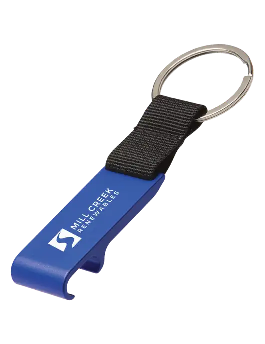 Blue Bottle Opener & Key Ring w/Mill Creek Renewables Logo