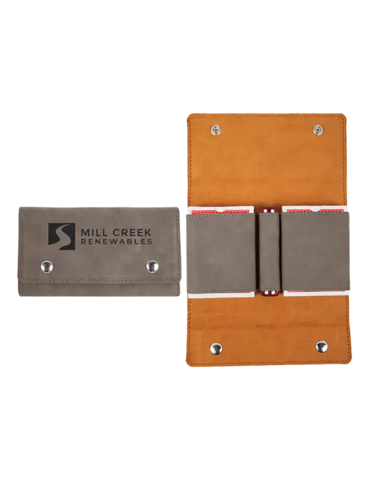 Grey Leatherette Card & Dice Set w/Mill Creek Renewables Logo