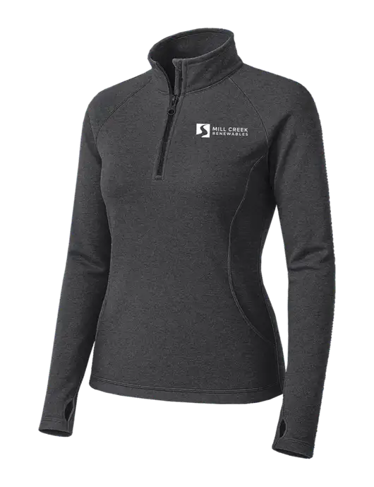 Dark Grey Heather Womens Sport Wick Stretch 1/4 Zip Pullover w/Mill Creek Renewables Logo
