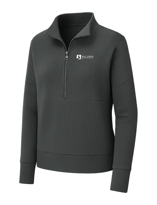 Mercer+Mettle Womens Dark Grey Linear Texture Quarter Zip w/Mill Creek Renewables Logo