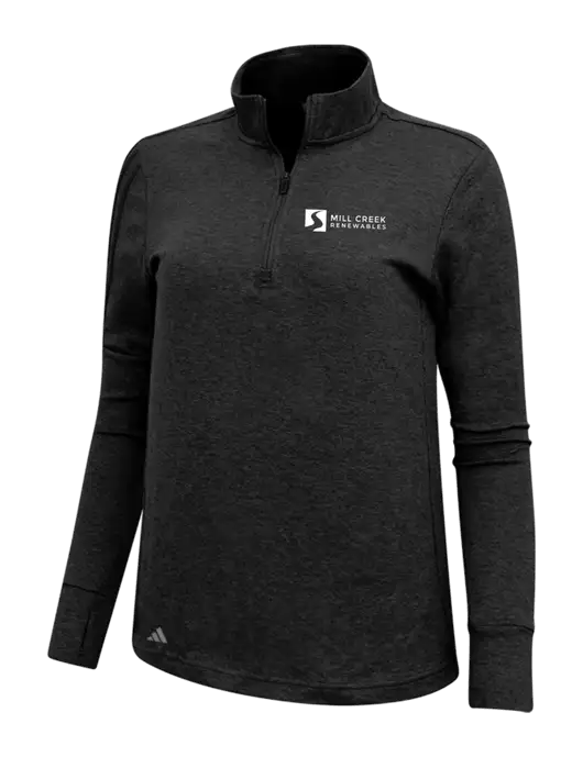 Adidas Black Melange Womens 3 Stripes Quarter Zip Sweater w/Mill Creek Renewables Logo