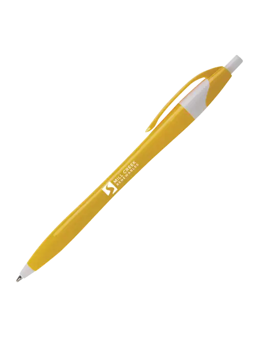 Novella Yellow/White Breeze Pen - Blue Ink w/Mill Creek Renewables Logo