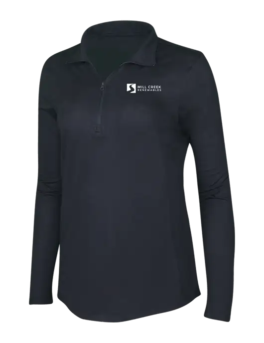 Black Triad Solid Womens Posicharge Tri-Blend Wicking 1/4 Zip Pullover w/Mill Creek Renewables Logo