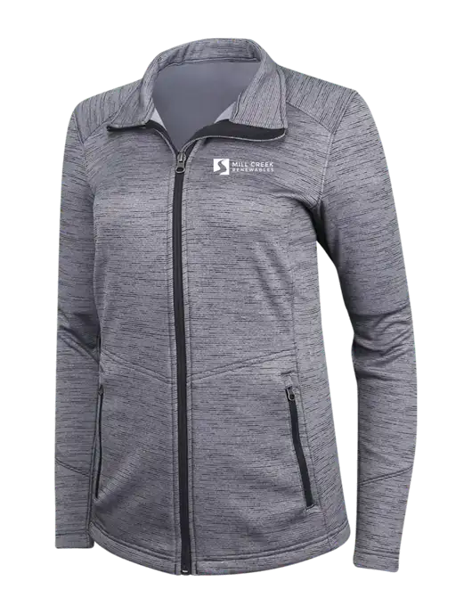 Medium Grey Womens Digi Stripe Fleece Jacket w/Mill Creek Renewables Logo