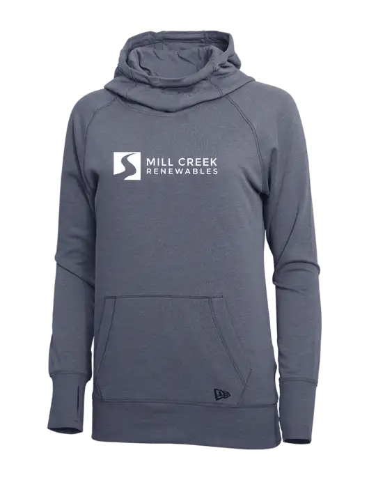 New Era True Navy Heather Womens Tri-Blend Fleece Pullover Hoodie w/Mill Creek Renewables Logo