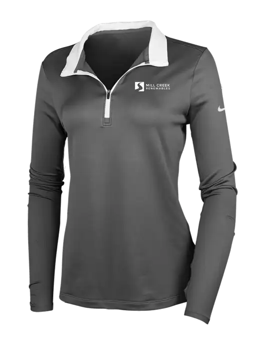 NIKE Dark Grey/White Womens Dry-Fit Stretch 1/2 Zip Cover-Up w/Mill Creek Renewables Logo
