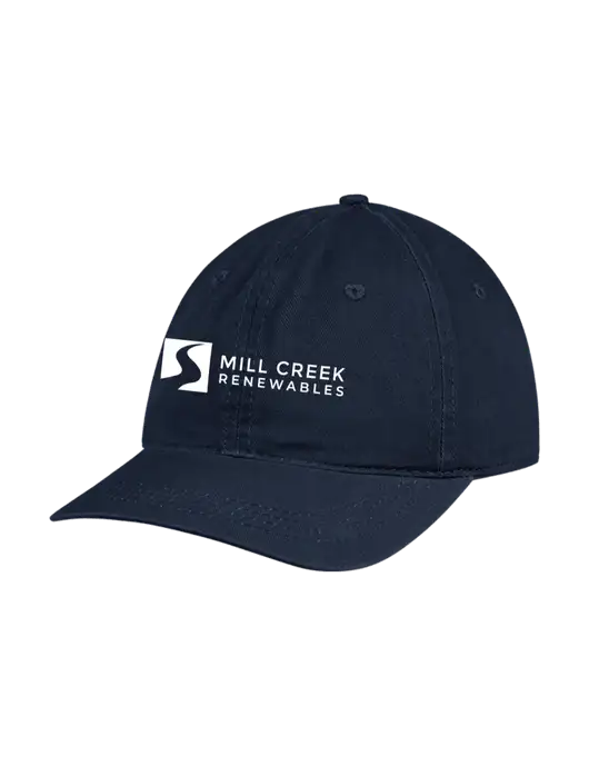 Garment Washed Unstructured Twill Navy Cap w/Mill Creek Renewables Logo
